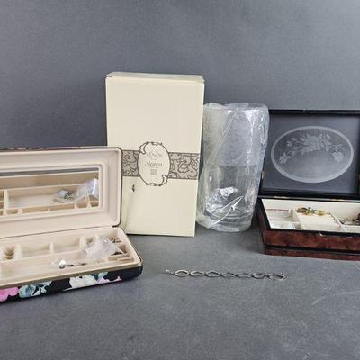 Lot 98 | Lenox Vase, Sterling Bracelet, and 2 Jewelry Boxes
