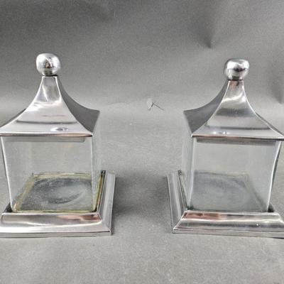 Lot 188 | 2 Glass and Pewter Square Hypothecary Jars
