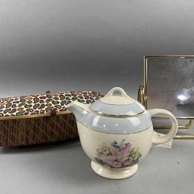 Lot 96 | 22k Gold Gilt Teapot, Brass Mirror & Bun Warmer
