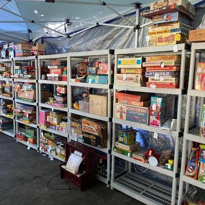 Shelves and shelves of old toys and board games