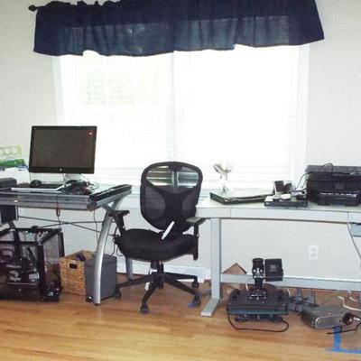 TWO COMPUTER DESKS, COMPUTER EQUIPMENT AND MORE ALL HIGH END BRANDS SUCH LENOVA, LG, MAC, DELL, HP AND MORE