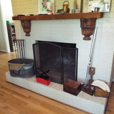 FIREPLACE TOOLS ANTIQUE COPPER TUB AND MORE