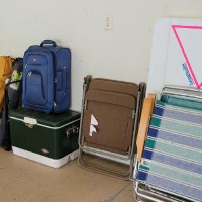 Chairs, New Fans, Beer Pong Table. Storage Box and Cooler 
