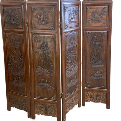CHINESE CARVED SOLID WOOD NAUTICAL ROOM DIVIDER