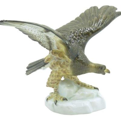 HEREND PORCELAIN LARGE HAND PAINTED EAGLE FIGURINE
