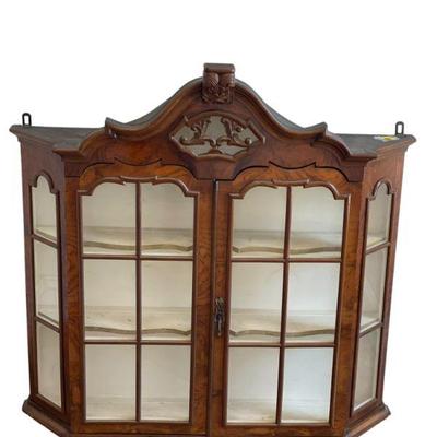 19th c DUTCH BURL WALNUT WALL CABINET VITRINE