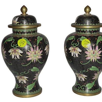 MATCHED PAIR CLOISONNE GINGER JARS