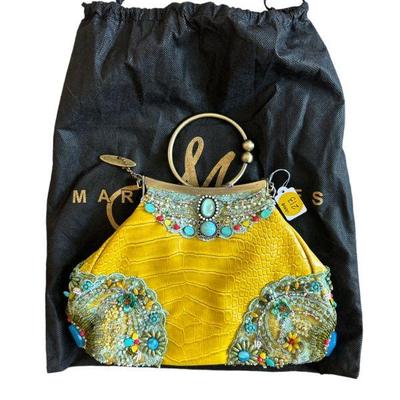 MARY FRANCES GREEN LEATHER BEADED DESIGNER EVENING PURSE