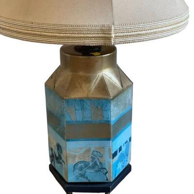 VINTAGE REVERSE PAINTED HEXAGON TABLE LAMP