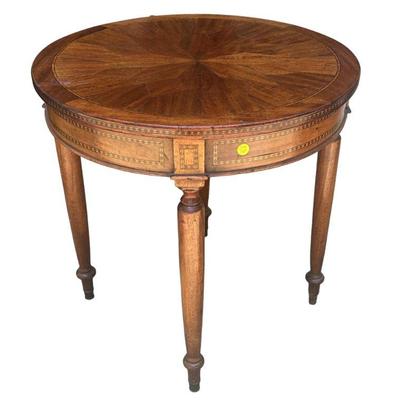 19th c FRENCH MARQUETRY INLAID GUERIDON TABLE