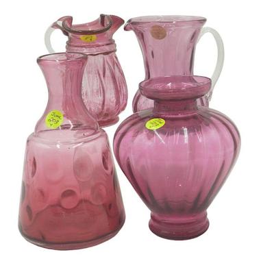 4 PIECES VINTAGE CRANBERRY GLASS