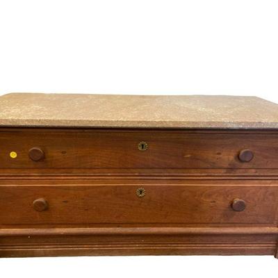 ANTIQUE MARBLE TOP LOW CHEST