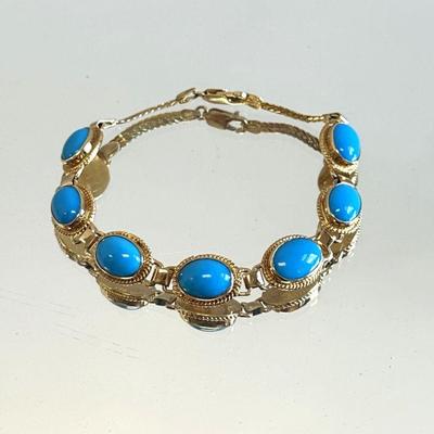 VINTAGE 18K GOLD PERSIAN BLUE STONE BRACELET