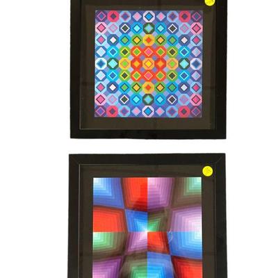 2 VICTOR VASARELY FRAMED LITHOS