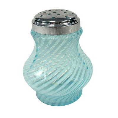 FENTON / WRIGHT SPIRAL OPTIC BLUE OPALESCENT SUGAR SHAKER