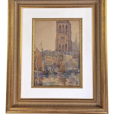 ORIGINAL DUTCH WATERCOLOR VIEW IN DORDRECHT