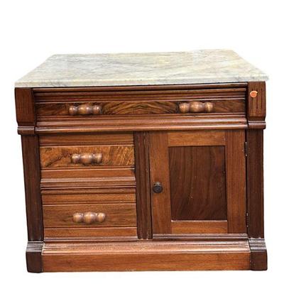 ANTIQUE FLAME MAHOGANY MARBLE TOP DRY SINK