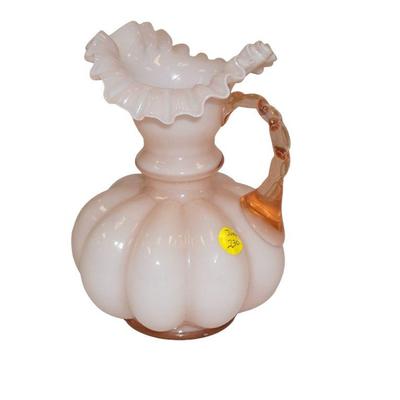 VINTAGE FENTON ROSE OVERLAY MELON RIBBED PITCHER