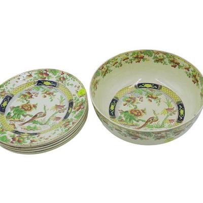 7 PC ROYAL DOULTON CHINOISERIE BIRD D4175 BOWL & LUNCHEON PLATES