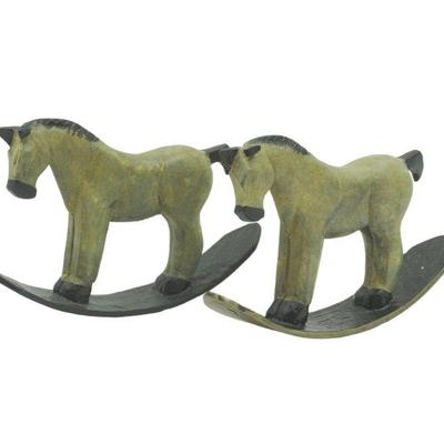 2 BRONZE COLD PAINTED FOLK ART ROCKING HORSE