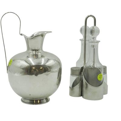 MODERN ITALIAN CONDIMENT SET & GREEK SILVER PITCHER