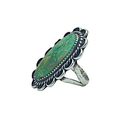 STERLING TURQUOISE NAVAJO SCALLOPED EDGE RING