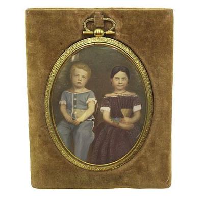ANTIQUE 19th MINIATURE PORTRAIT BROTHER & SISTER