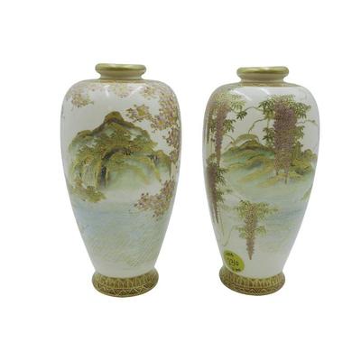 PAIR VINTAGE JAPANESE SATSUMA MEIJI VASES