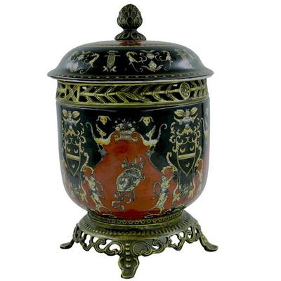 ASIAN BRONZE MOUNTED PORCELAIN LIDDED URN