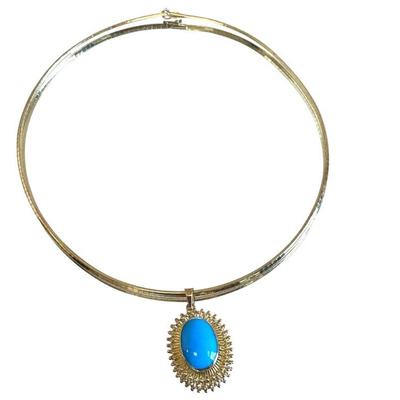 VINTAGE 18K GOLD PERSIAN BLUE STONE CHOKER W PENDANT