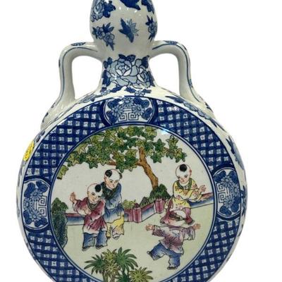 CHINESE EXPORT PORCELAIN BLUE & WHITE MOON FLASK VASE