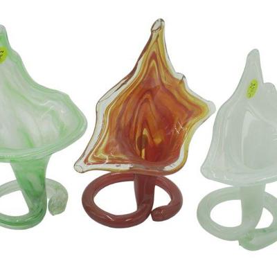 3 VINTAGE JACK IN THE PULPIT BLOWN ART GLASS