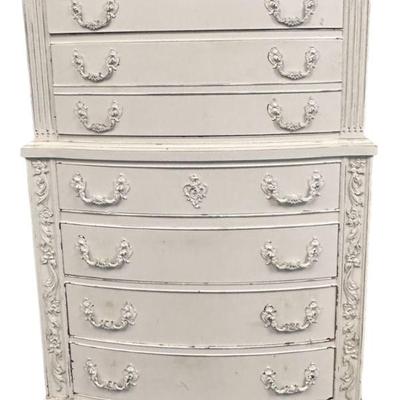 ANTIQUE WHITE PAINTED FRENCH 6 DRAWER CHEST