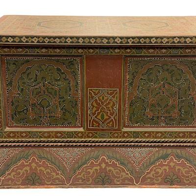 ANTIQUE MOROCCAN POLYCHROME PAINTED WEDDING CHEST