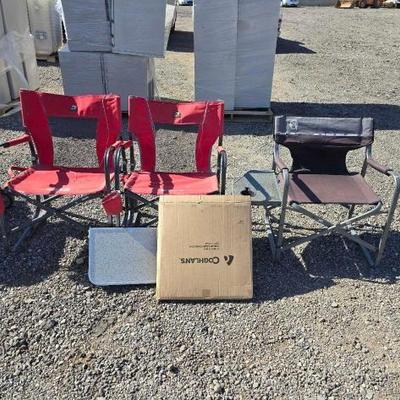 #80324 • (3) Camping Chairs, Coghlan's Pop-Up Camp Trash Can, and Collapsible Table

