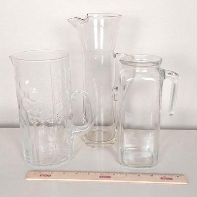 Collection Of Glass Pitchers Olivia Toikka Pitcher Flora, Vintage Bormioli Rocco And Martini