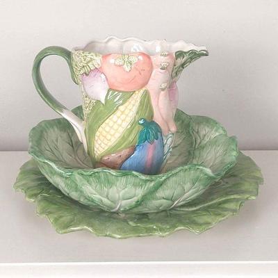 Fitz and Floyd Cabbage And Lettuce Bowls and Veggie Pitcher