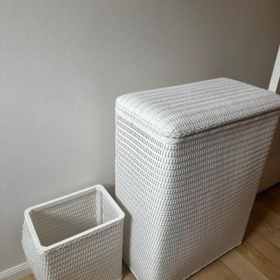 Wicker laundry basket & matching trash can