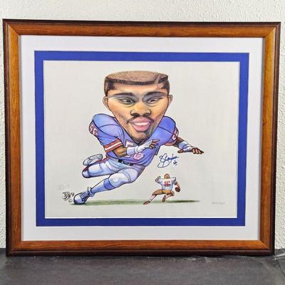  Lawrence Taylor (New York Giants) Framed Football Player Lithograph by Artist Ted Crow 1991