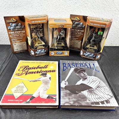  Baseball Lover's Assorted Lot - Two Coffee Table Books - Pewter Mickey Mantle, Frank Thomas & Ken Griffey Jr.