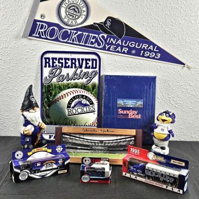  Colorado Rockies Baseball Fan's Lot - Reserved Parking Sign, Dinger & Gnome Figurines, Book, Stadium Photo & more