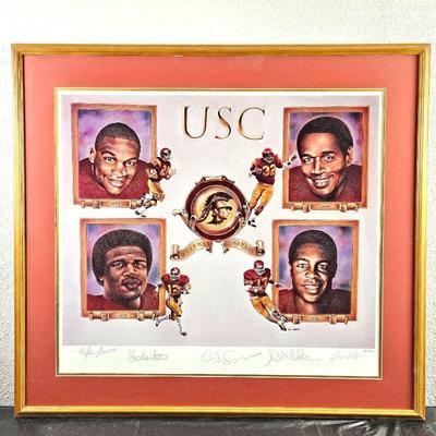 Framed USC Heisman Trophy Lithograph Autographed by Football Players & Lithographer - 38" x 34" w/ COA
