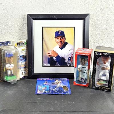 Mickey Mantle / Joe DiMaggio Baseball Lot- Mantle Gold Foil Trading Card, Signed 8 x 10, Figurines NIB, & More