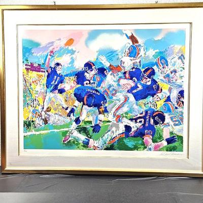  Classic LeRoy Neiman "Giants v Broncos" Superbowl 1987 Hand Pulled Football Serigraph Autographed by Artist