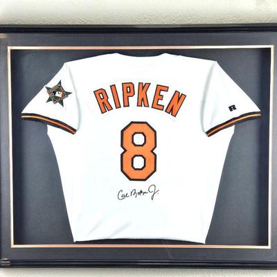  Framed Football Jersey - Autographed by Cal Ripken #8 with Orioles - With COA