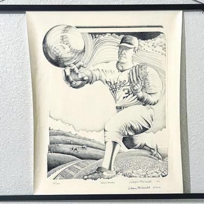 Nolan Ryan Lithograph Signed by Artist Wayne McDonald in 1990- Titled 'Nolan's Knockin' L.E. 60/1000