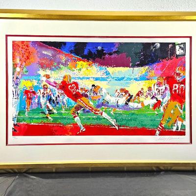 LARGE LeRoy Neiman Hand Pulled Limited Edition Serigraph "Super Football Play 1989 Super Bowl 49ers vs Bengals"