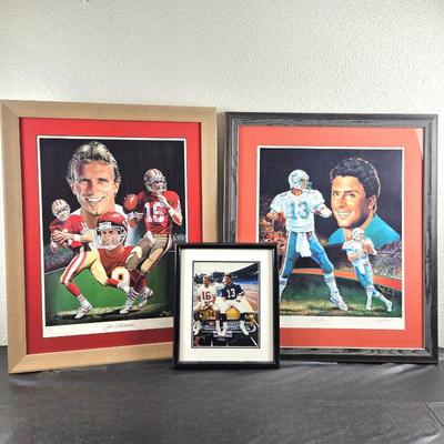 Joe Montana & Dan Marino Signed Lithographs plus 8 x 10 signed Color Photo of The Two Football Players Together