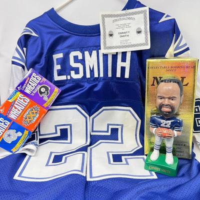 Emmitt Smith signed jersey and bobble head 
