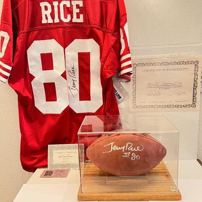  Jerry Rice Signed Football and Jersey both with COA